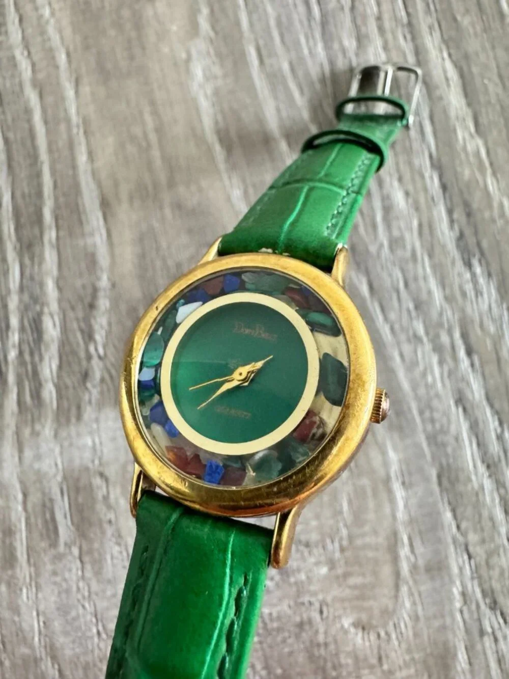 Dom Baiz Analog Quartz Watch | Green Genuine Leather Band | Decorative Stones